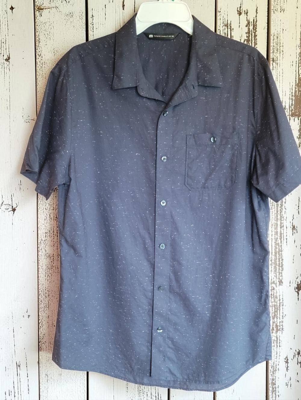 TravisMathew Studebaker Mens Size Medium Navy White Fleck Button Up Shirt MINT